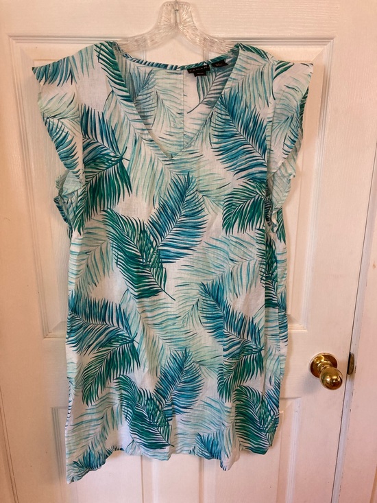 Tahari Dresses & Skirts - Tahari White Linen Dress with Teal and Green Palm Print